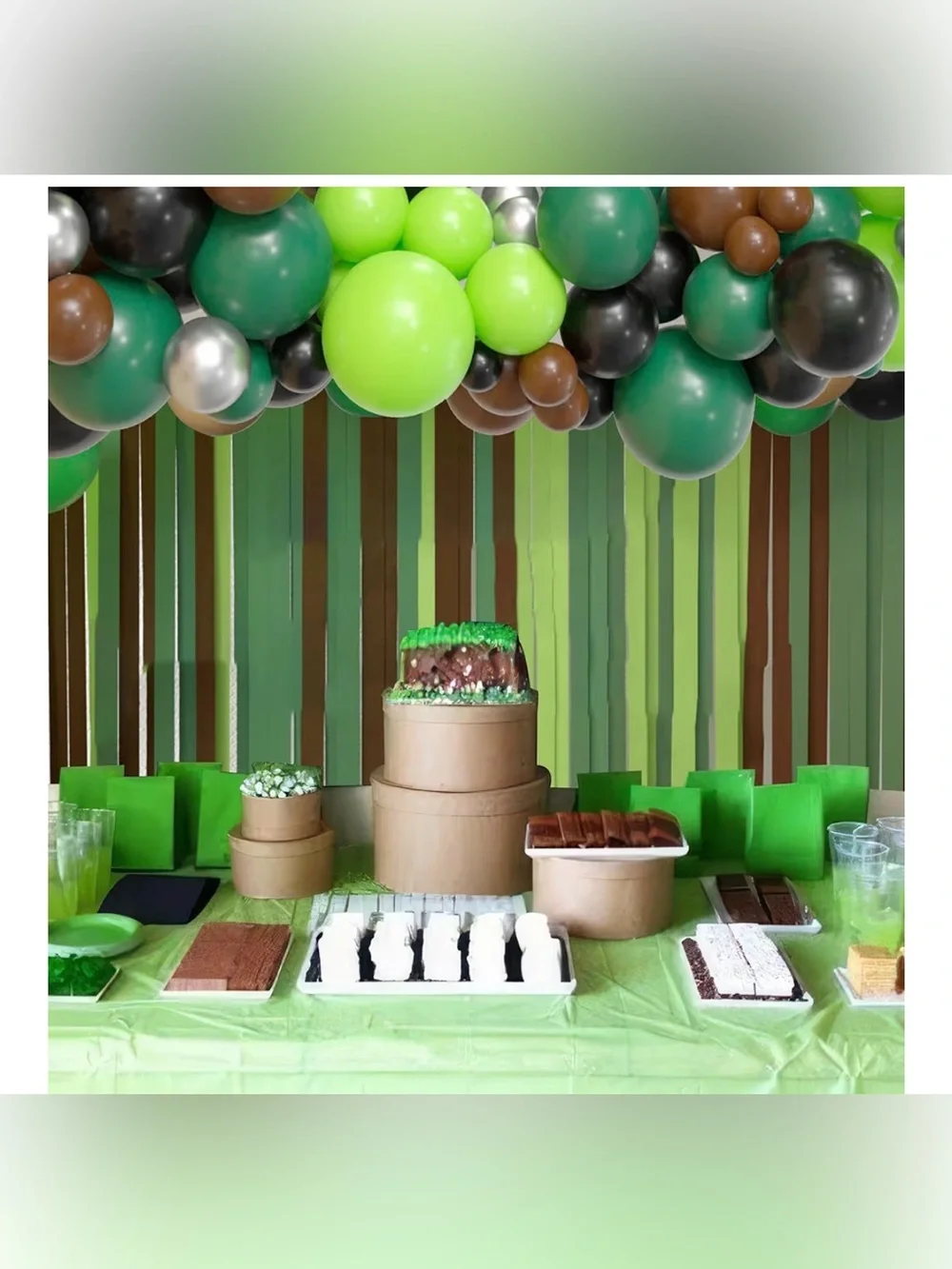 Green Brown Gray Latex Balloons 115 pc Video Game Jungle Safari Party Decor